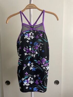 ZeroXposur Windowpane Floral Halter Tankini Swim Top UPF 30 size L